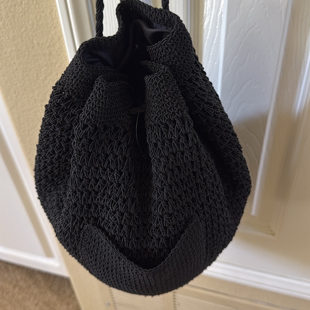 Chic Black Crochet Backpack vintage new with tags